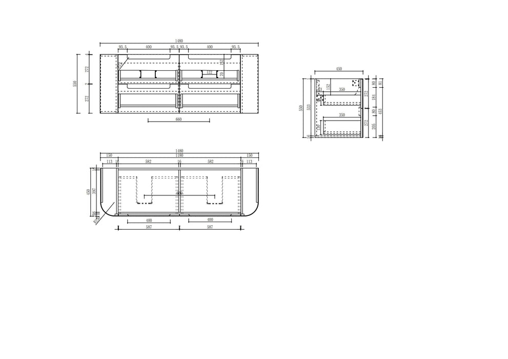 AULIC VARCELLI TIER WALL HUNG HARVEST OAK FLUTED CURVED CABINET 1500*460*575MM WITH ALPINE FLAT STONE TOP