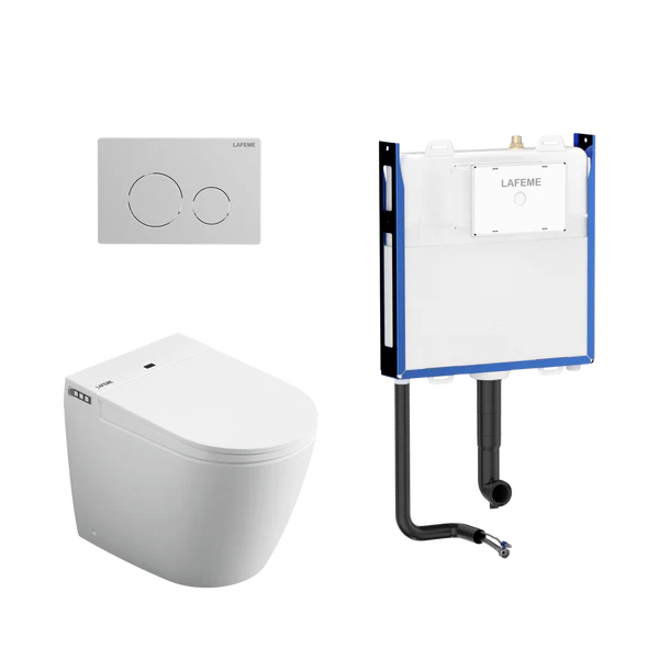 LAFEME CRAWFORD INWALL CISTERN FLOOR PAN SMART TOILET 592*400*492MM WITH  BRUSHED NICKEL FLUSH PLATE