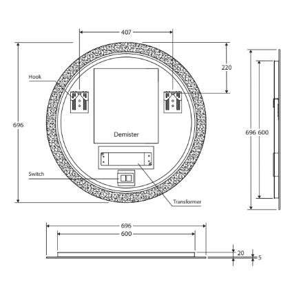 Fienza Kaya Round Led Mirror With Touch Sensor & Demister