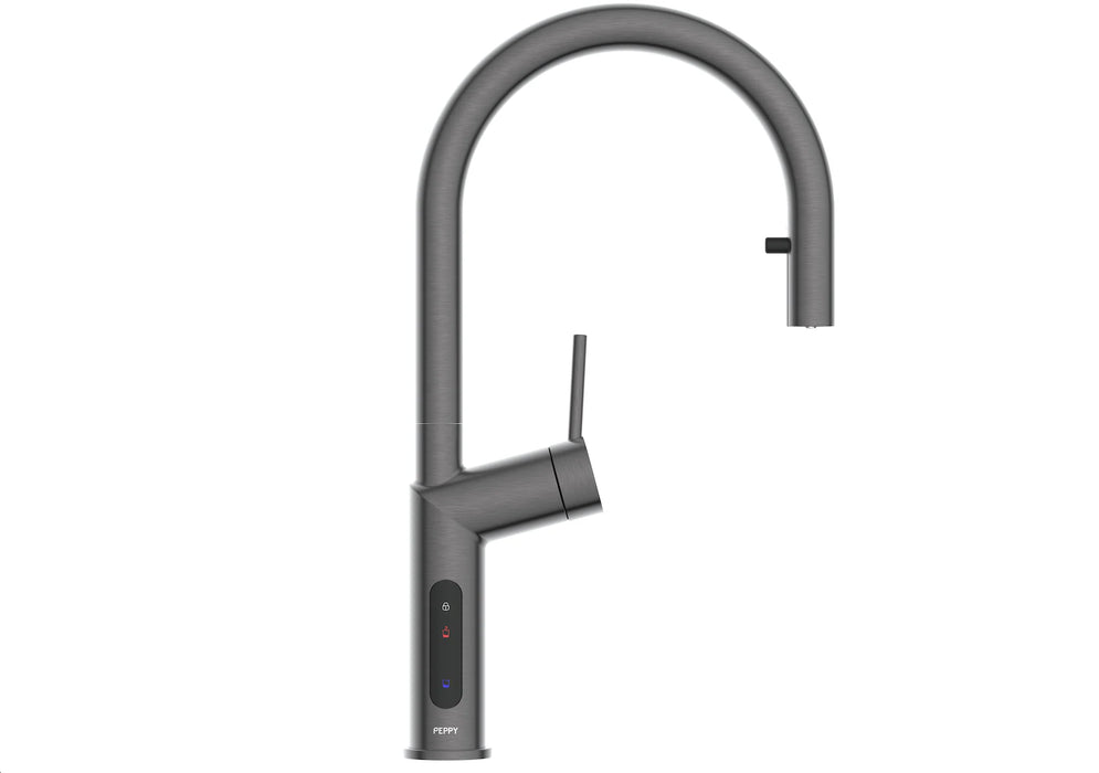 Peppy Taps Signature 4in1 Pullout Touch Control Boiling Chilled Kitchen Mixer - Gun Metal Grey