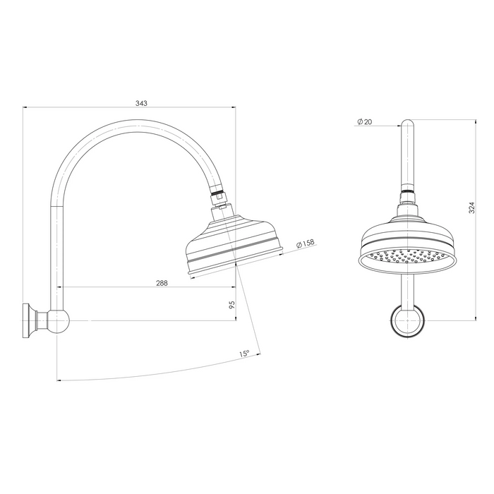 Phoenix Cromford High-Rise Shower Arm & Rose, Matte Black