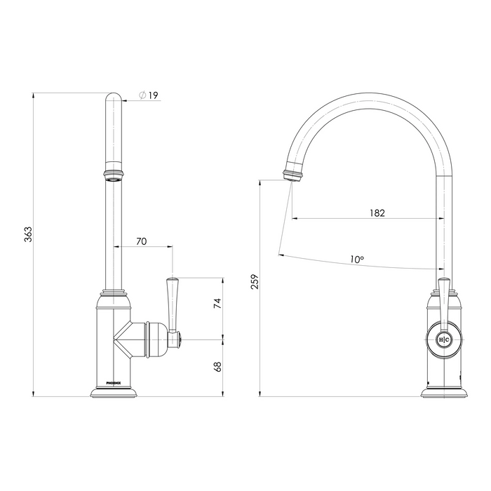 Phoenix Cromford Sink Mixer, Brushed Nickel