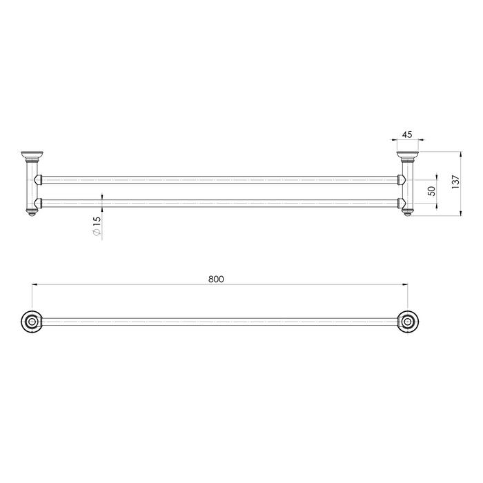 Phoenix Cromford Double Towel Rail 800mm, Brushed Gold