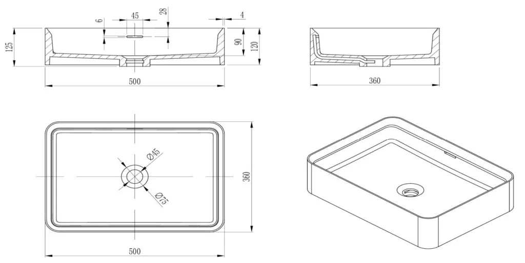 Bella Vista Astera Basin 500 x 360 x 120mm Zayt