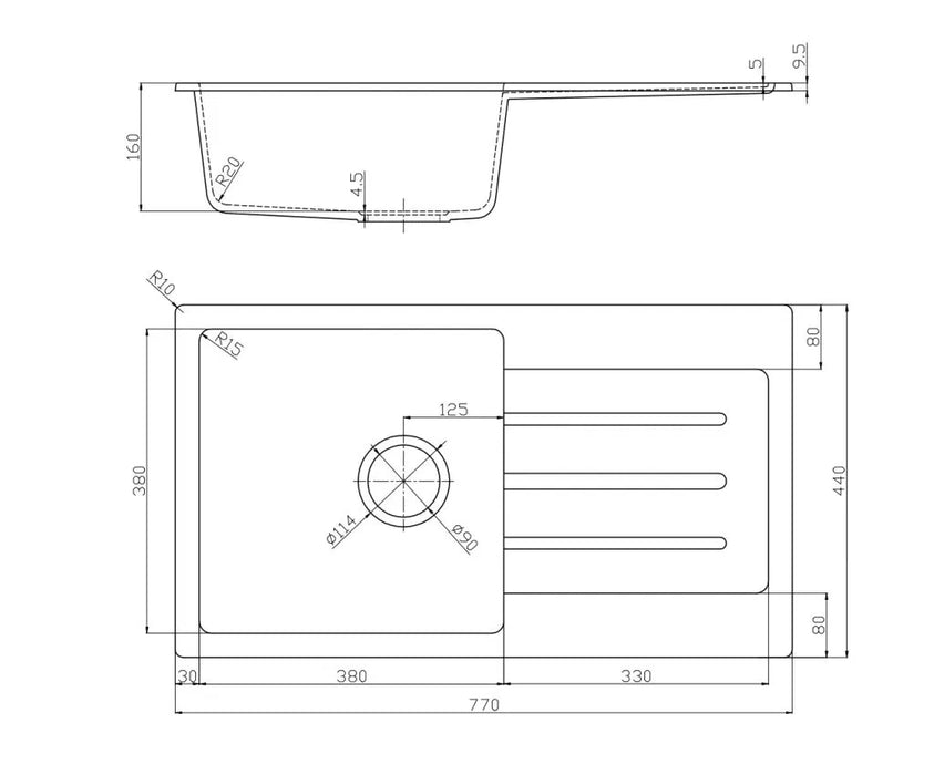Bella Vista Fomos Sink 770 x 440mm Black