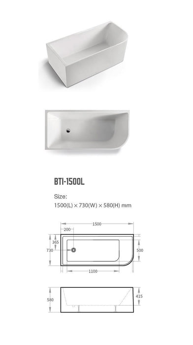 BNK Modica 1700 Acrylic Left Hand Corner Bath - Gloss White