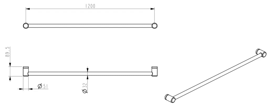 Mica Care DDA 1200mm - Straight Grab Rail - Black