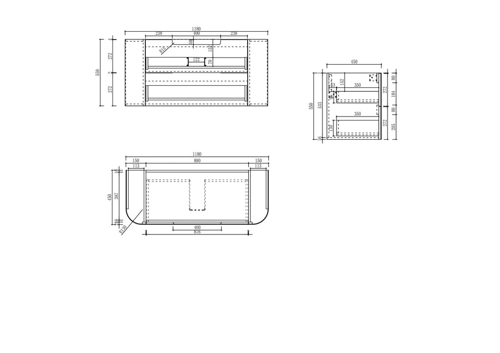 AULIC VARCELLI TIER WALL HUNG HARVEST OAK FLUTED CURVED CABINET 1200*460*575MM WITH CATO FLAT STONE TOP