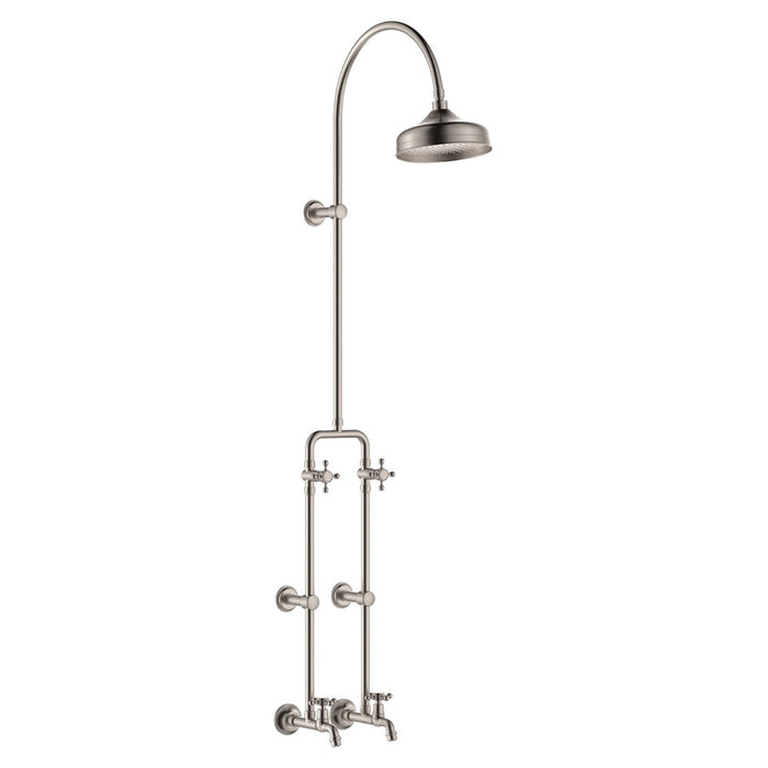 Fienza Lillian Exposed Shower and Bath Set with Cross Handles, Brushed Nickel