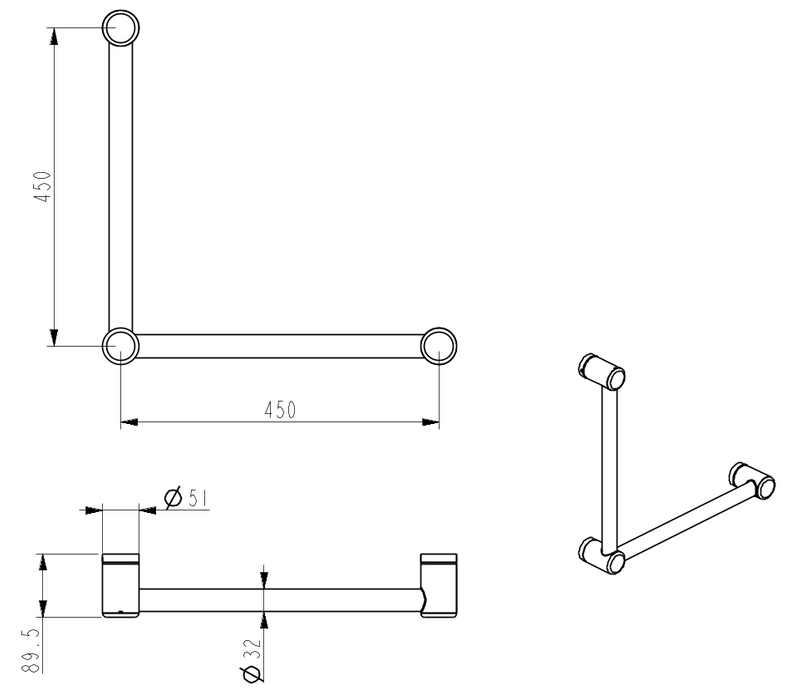 Mica Care DDA 450x450mm - 90 Degree Grab Rail - French Gold