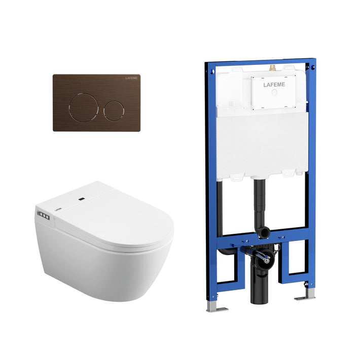 LAFEME SESTO INWALL CISTERN WALL HUNG SMART TOILET 592*400*424MM WITH  BRUSHED BRONZE FLUSH PLATE