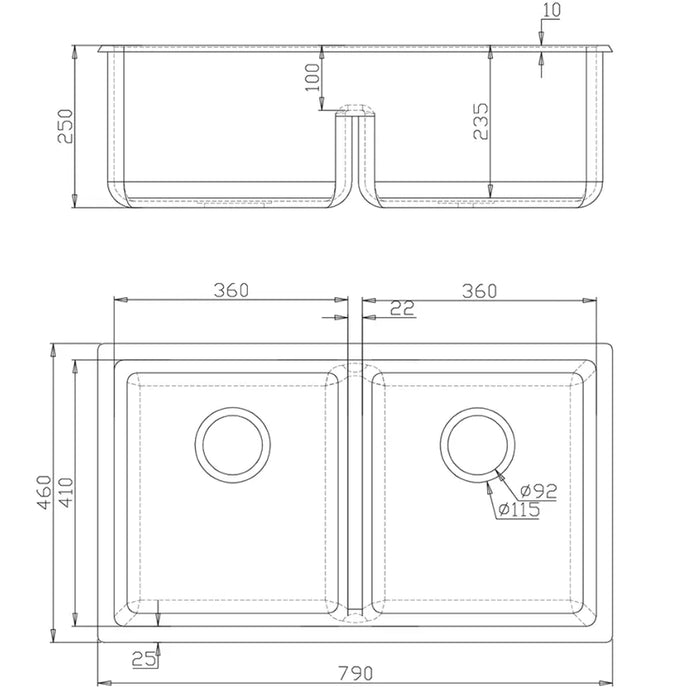 Bella Vista Fomos Sink 790 x 460mm - Double Bowl White