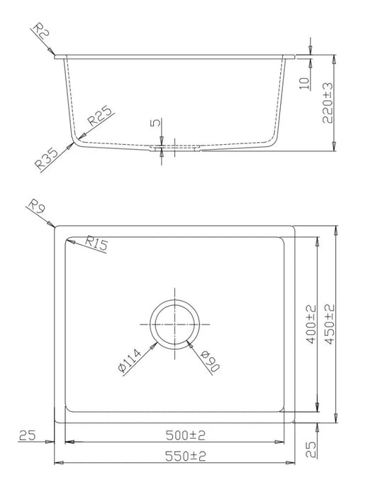Bella Vista Fomos Sink - 550 x 450mm Black