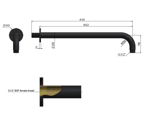 Meir Round Wall Shower Curved Arm 400mm, Tiger Bronze