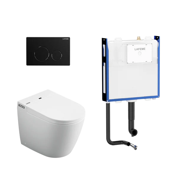 LAFEME CRAWFORD INWALL CISTERN FLOOR PAN SMART TOILET 592*400*492MM WITH  MATTE BLACK FLUSH PLATE