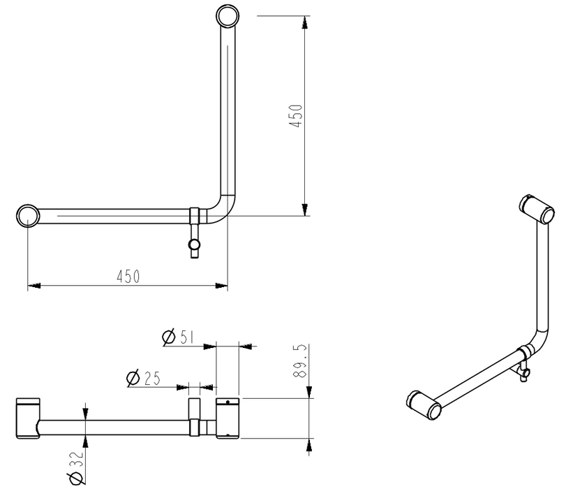 Mica Care AMB 450x450mm - 90 Degree Grab Rail - Dusk Bronze