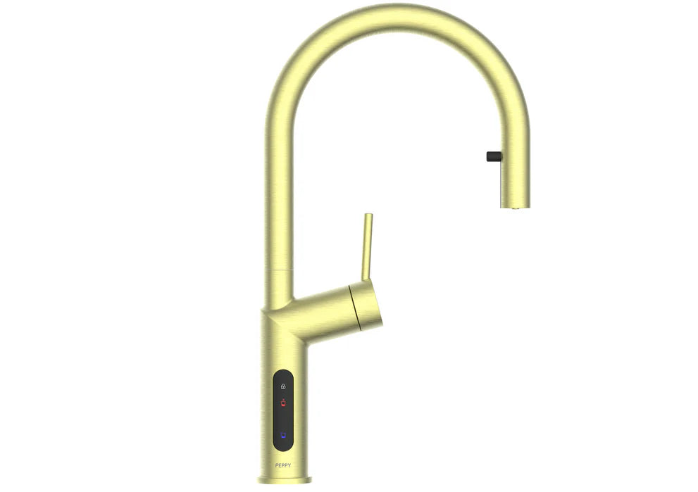 Peppy Taps Signature 4in1 Pullout Touch Control Boiling Chilled Kitchen Mixer - Brushed Brass Gold