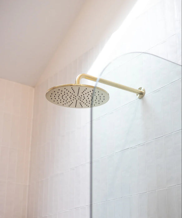 Meir Round Wall Shower Curved Arm 400mm, Tiger Bronze