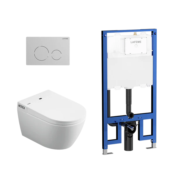 LAFEME SESTO INWALL CISTERN WALL HUNG SMART TOILET 592*400*424MM WITH  BRUSHED NICKEL FLUSH PLATE