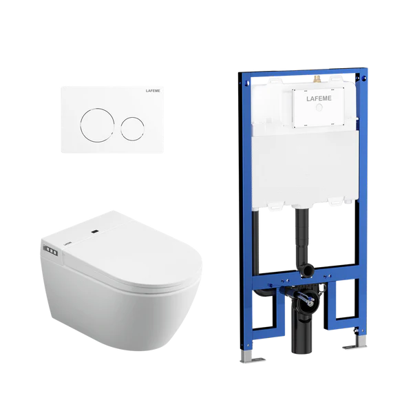 LAFEME SESTO INWALL CISTERN WALL HUNG SMART TOILET 592*400*424MM WITH  MATTE WHITE FLUSH PLATE