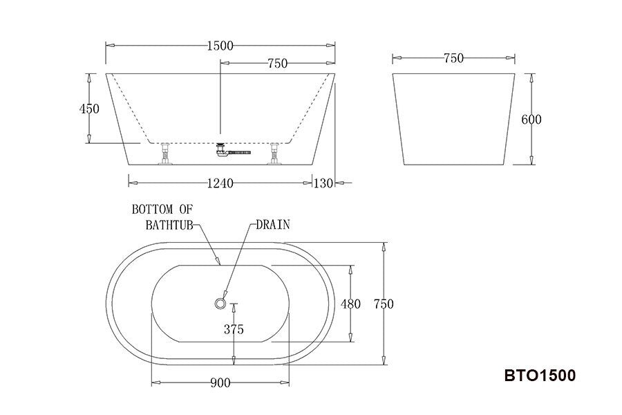 Best BM Oslo 1500 Freestanding Bathtub - Black