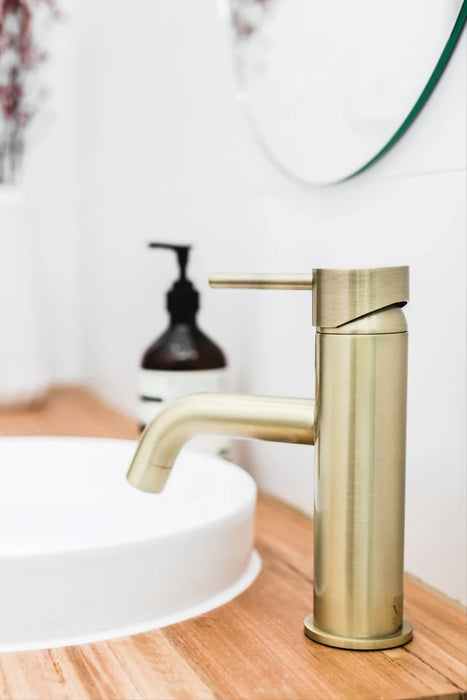 Meir Round Basin Mixer Curved, Tiger Bronze