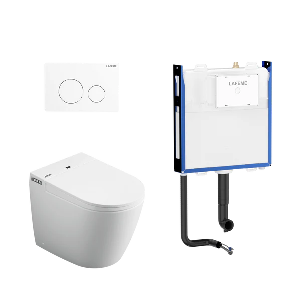 LAFEME CRAWFORD INWALL CISTERN FLOOR PAN SMART TOILET 592*400*492MM WITH  MATTE WHITE FLUSH PLATE