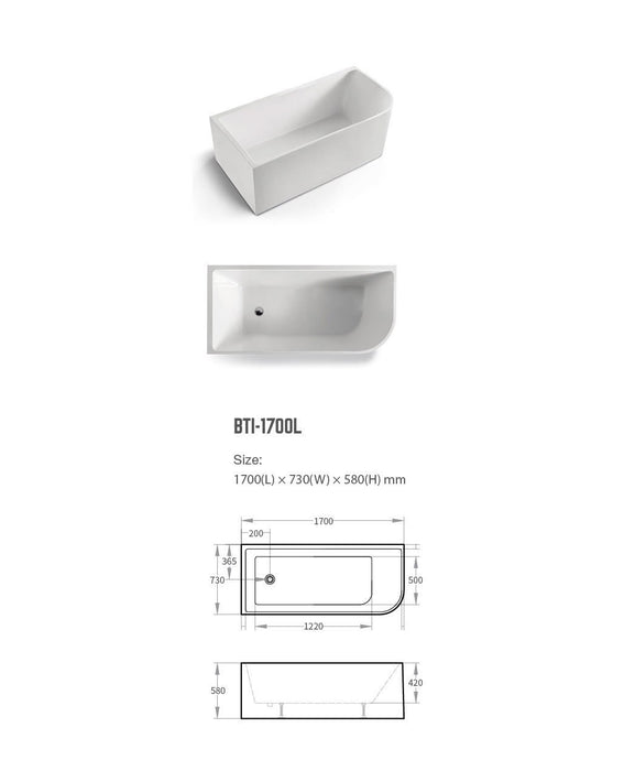 BNK Modica 1700 Acrylic Left Hand Corner Bath - Gloss White