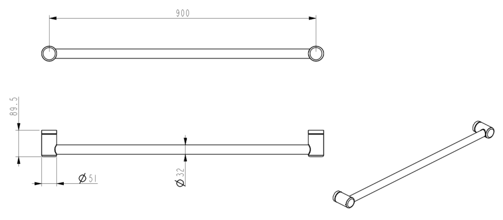 Mica Care Grab Rail - Horizontal - 900mm - Brushed Nickel