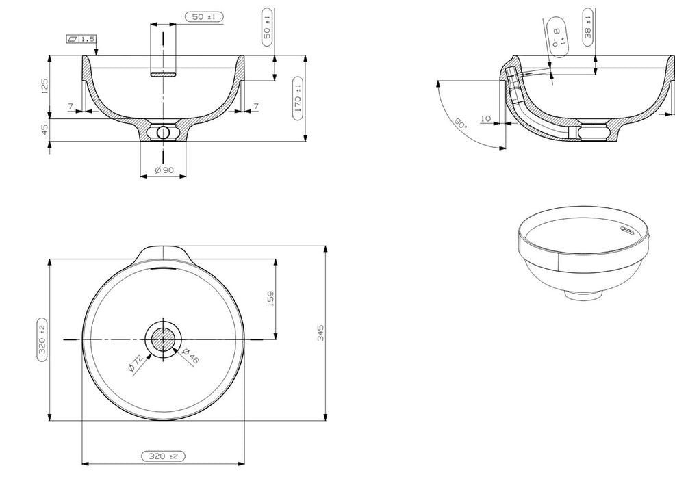 Adp Luka Semi-Inset Basin, Gloss White