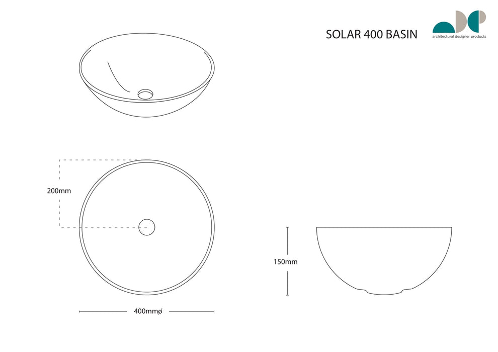 Adp Solar Above Counter Basin, Matte Black