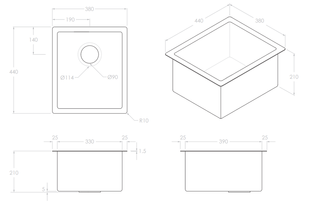 Adp Clovelly Small Rectangular Sink, Stainless Steel