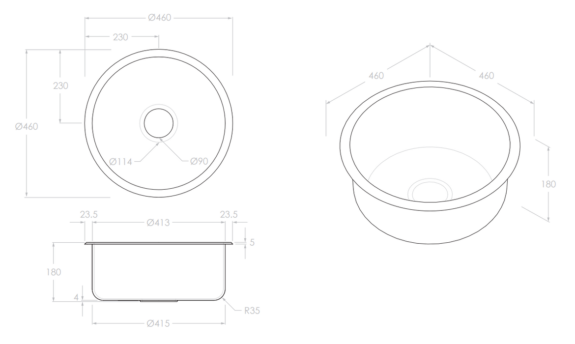Adp Clovelly Round Sink, Stainless Steel