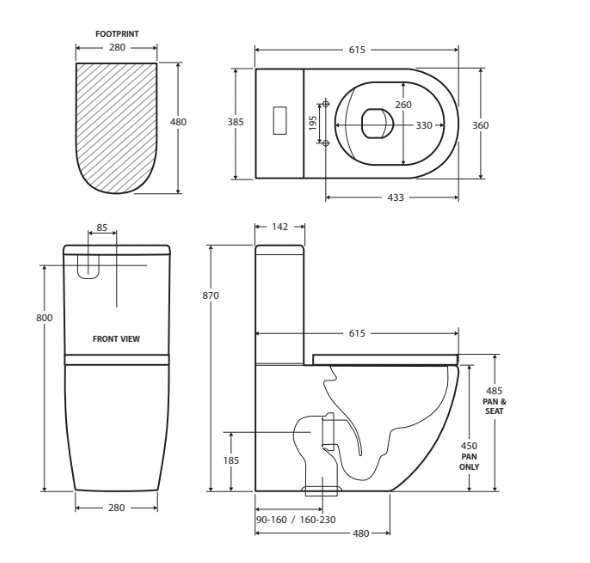 Fienza Alix Back-To-Wall S-Trap 160-220 Toilet Suite