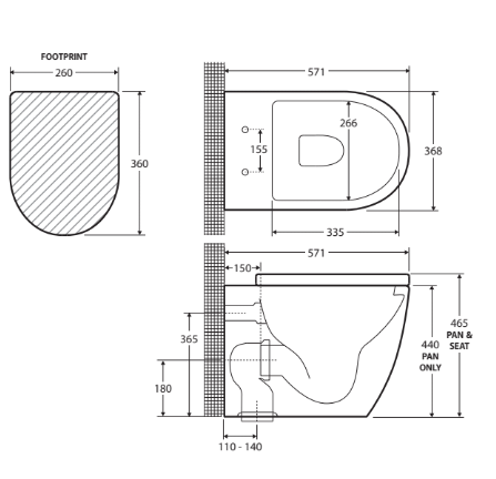 Fienza Alix Ambulant Wall-Faced, S-Trap R&T In-Wall Cistern Toilet Suite