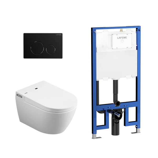 LAFEME SESTO INWALL CISTERN WALL HUNG SMART TOILET 592*400*424MM WITH  MATTE BLACK FLUSH PLATE