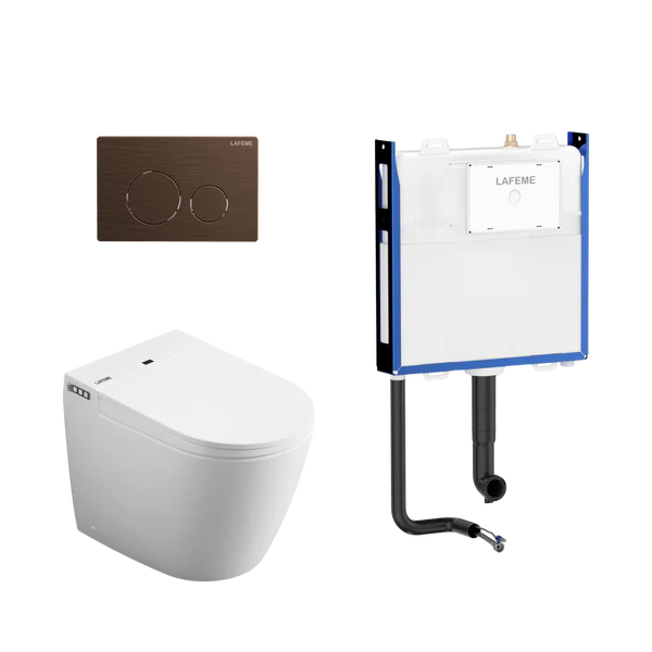LAFEME CRAWFORD INWALL CISTERN FLOOR PAN SMART TOILET 592*400*492MM WITH  BRUSHED BRONZE FLUSH PLATE