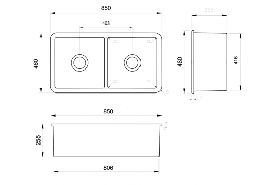 Turner Hastings Cuisine 85 x 46 Inset / Undermount Fine Fireclay Sink, Matte Black