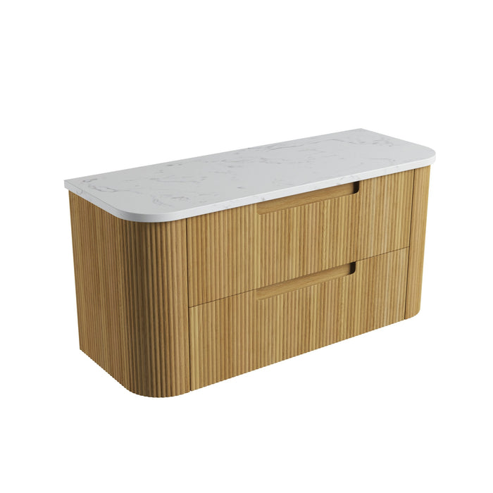 AULIC VARCELLI TIER WALL HUNG HARVEST OAK FLUTED CURVED CABINET 1200*460*575MM WITH CATO FLAT STONE TOP