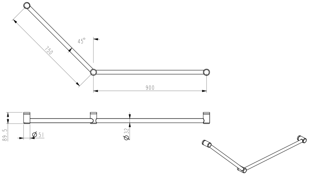 Mica Care DDA 750x900mm - 45 Degree Grab Rail - Chrome