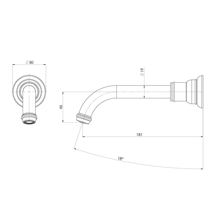 Phoenix Cromford Wall Basin / Bath Outlet, Chrome (Lead Free)