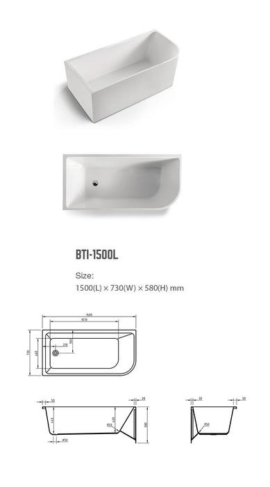 BNK Modica 1700 Acrylic Left Hand Corner Bath - Matte White