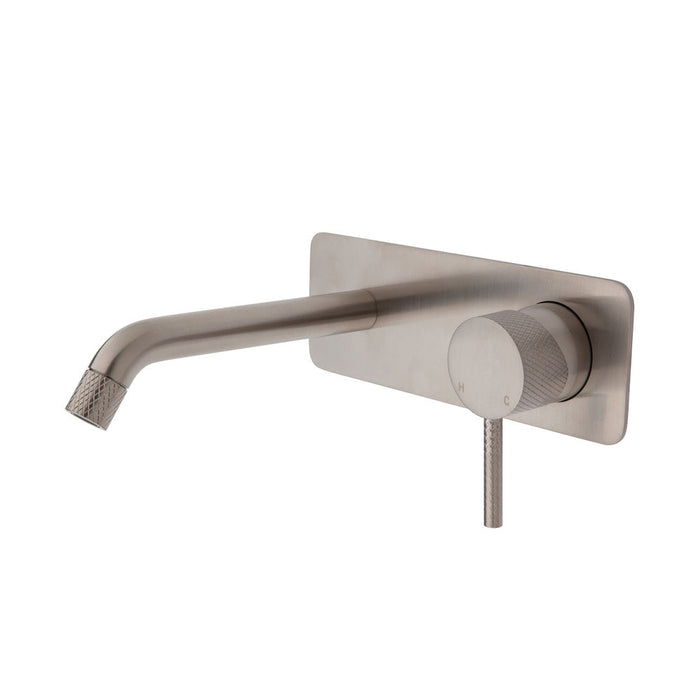 Fienza Axle Basin/Bath Wall Mixer, 200mm Outlet, Soft Square Plate Brushed Nickel