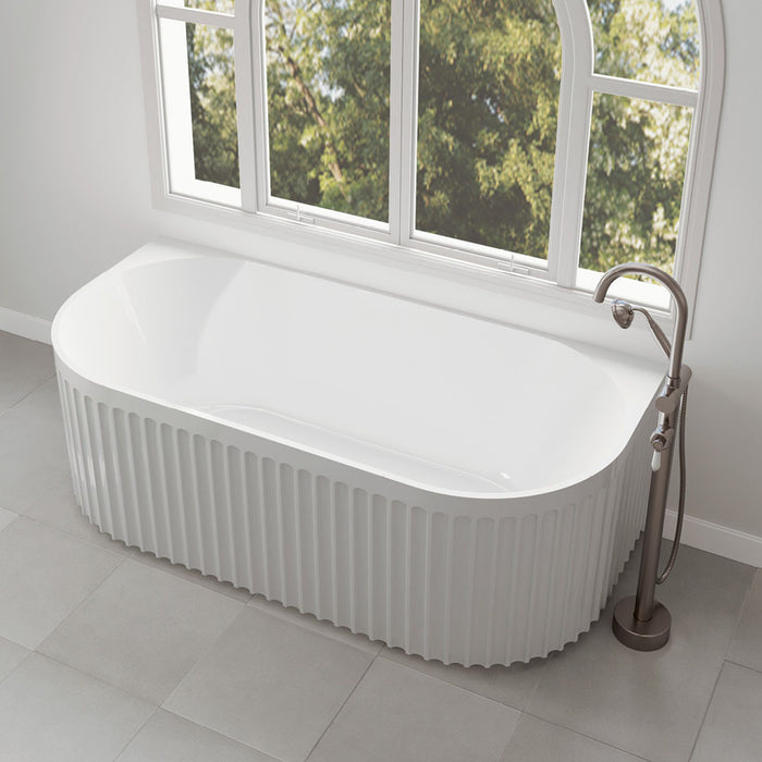 Fienza Eleanor Fluted Back To Wall Acrylic Bath 1700mm Gloss White