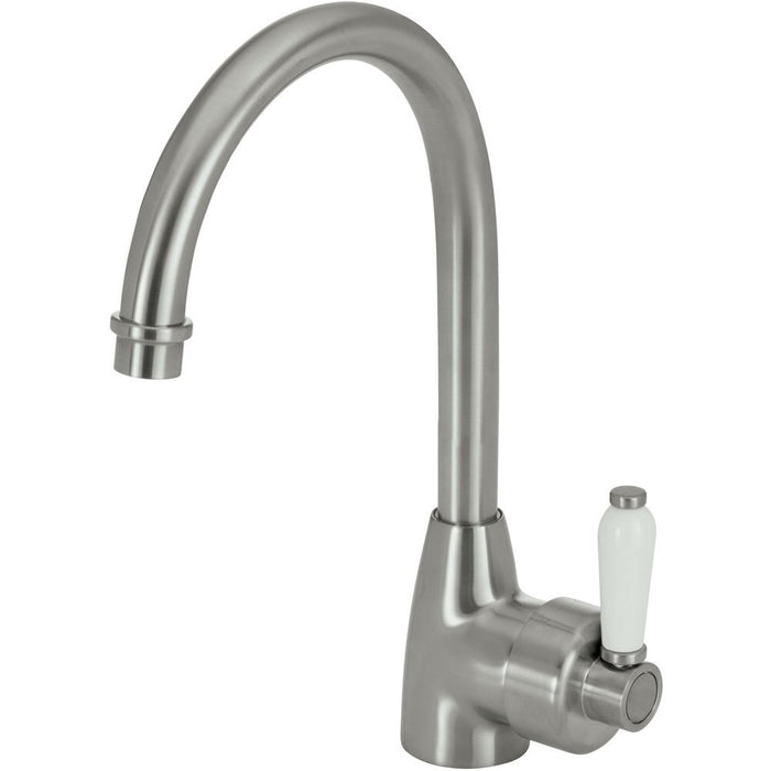 Fienza Eleanor Gooseneck Kitchen Mixer Brushed Nickel / White Ceramic Handle