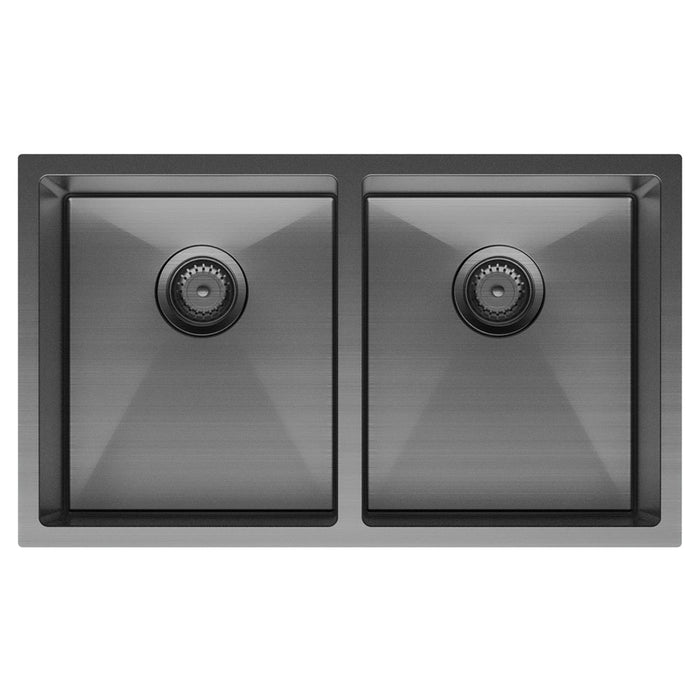 Fienza Hana 27L/27L Double Kitchen Sink Kit, Carbon Metal