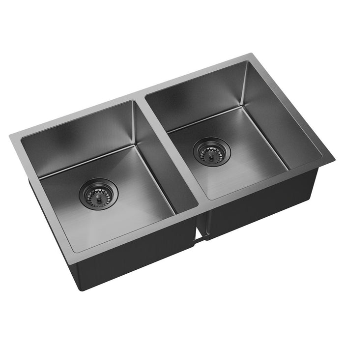 Fienza Hana 27L/27L Double Kitchen Sink Kit, Carbon Metal