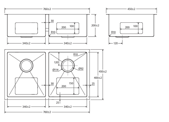 Fienza Hana 27L/27L Double Kitchen Sink Kit, Carbon Metal