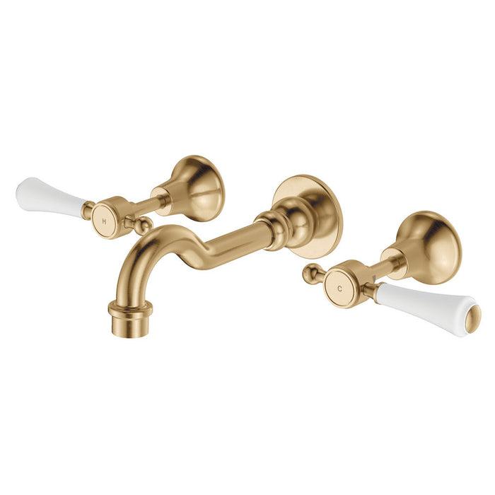 Fienza Lillian Lever Basin/Bath Set Wall Set, Urban Brass White Handle LF