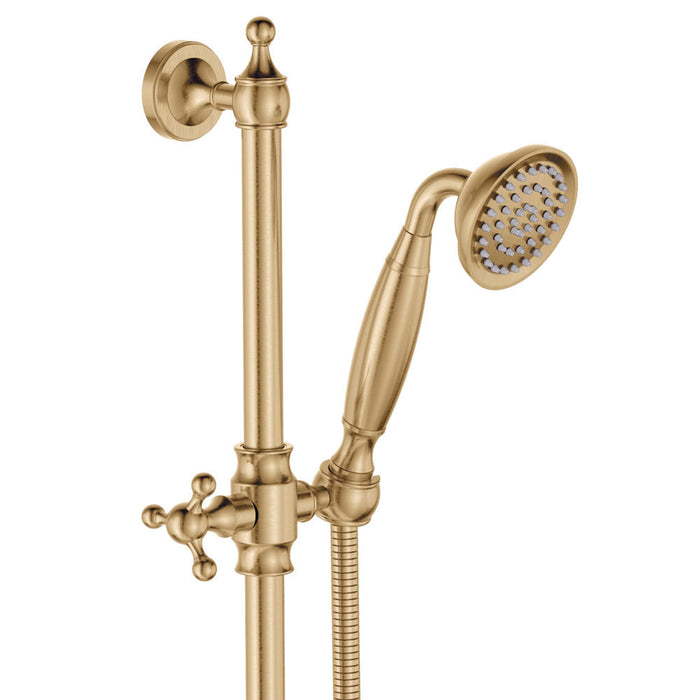 Fienza Lillian Lever Rail Shower Set, Urban Brass White Handle